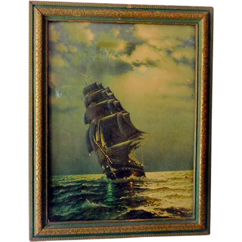 1940s Print In Nice Frame Old Ironsides Ship At Stormy Sea Sold On Ruby