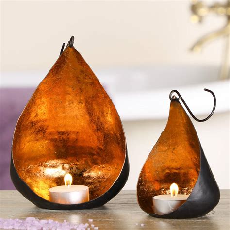 Two Autumn Copper Hanging Tea Light Candle Holders By Dibor