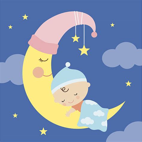 Sleeping Baby Girl On The Moon Illustrations Royalty Free Vector