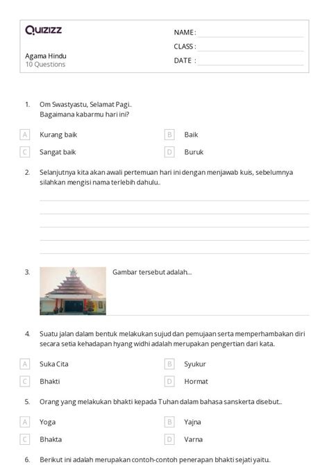 Lembar Kerja Asal Usul Agama Hindu Untuk Kelas Di Quizizz