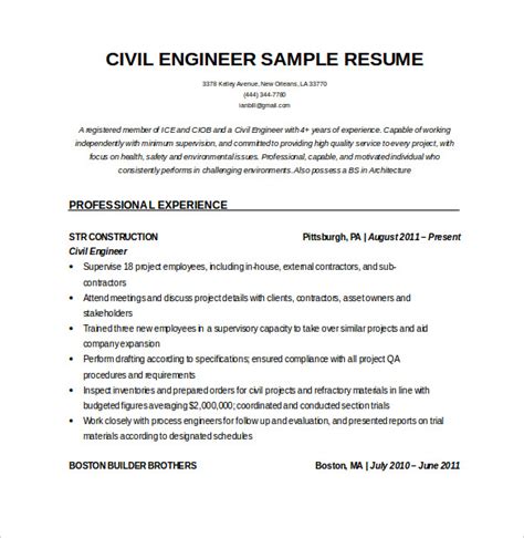 civil engineer resume template business