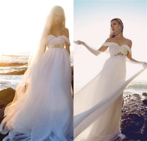 Wedding reception dream wedding centerpiece ideas. Flowing Chiffon Beach Wedding Dresses 2015 Off Shoulder ...