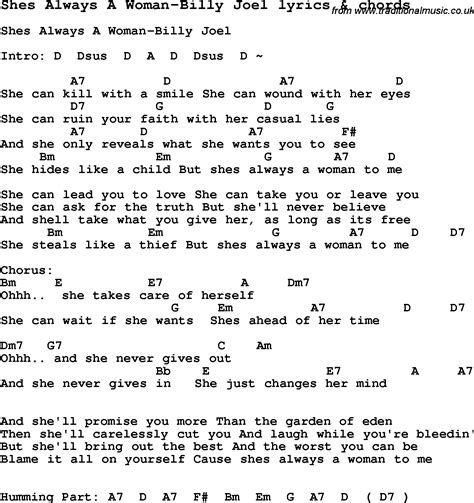 Love Song Lyrics For Shes Always A Woman Billy Joel With Chords