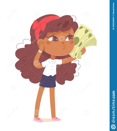 Happy Kid Holding Money Cute Rich Girl With Bunch Of Cash Dollars