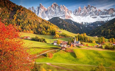Fonds Décran Alpes Italie Village Maisons Arbres Montagnes