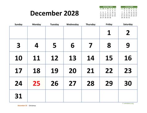 December 2028 Calendar With Extra Large Dates