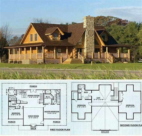 Two Story Log Home With Porches And Wrapper Windows