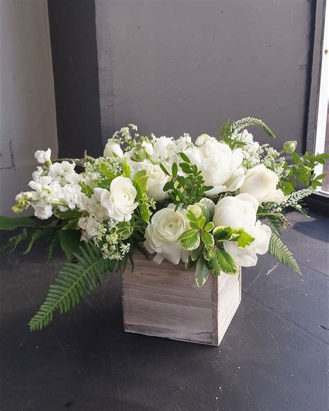 Classic White And Green Arrangement In Rustic Wood Box By