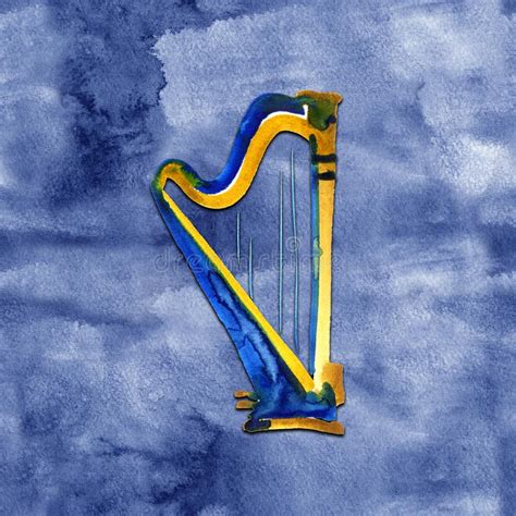 Harp Watercolor Illustration Hand Drawn Of Classical Music Instrument