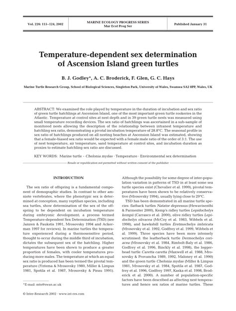Pdf Temperature Dependent Sex Determination Of Ascension Island Green