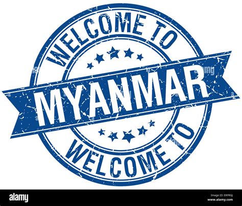 Welcome To Myanmar Blue Round Ribbon Stamp Stock Photo Royalty Free