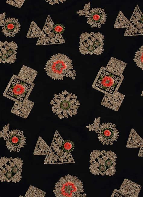 Buy Black N Gold Embroidered Chinon Fabric Embroidered Blended