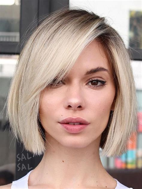 Blunt Blonde Bob With Root Fade Hair Styles Bob Hairstyles For Fine