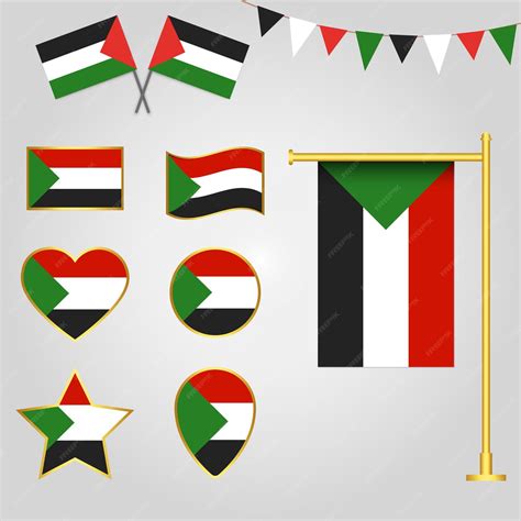 colección vectorial de emblemas e iconos de la bandera de sudán en diferentes formas ilustración