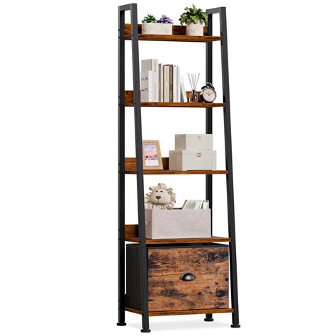 Furologee Tier Ladder Shelf Ladder Bookshelf With Removable Drawer