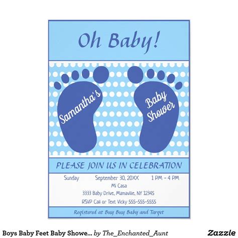Boys Baby Feet Baby Shower Foot Print Invitation Baby