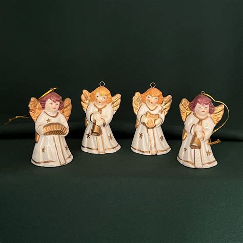 Christmas Angel Bell Ornaments Porcelain Set Of 4 Etsy