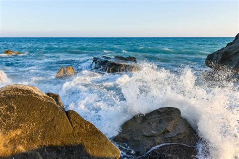 Powerful Sea Waves Crushing Rocky Coast Stock Photo Image Of Seascape