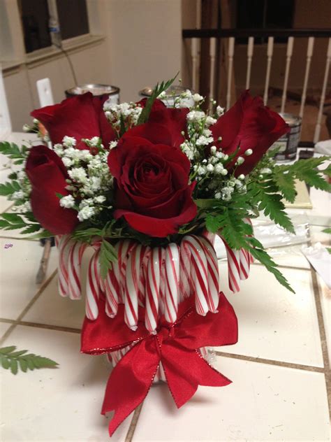 Candy Canes Red Roses Table Centerpiece Christmas Floral Arrangements