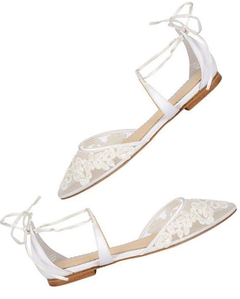 Comfortable Lace Ballet Flat Wedding Shoes Strappy Ballerina Bridal