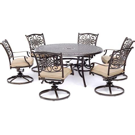 You can place them between lounge chairs and sofas to tie together your patio or deck decor. Hanover Traditions 7-Piece Outdoor Dining Set with Round ...