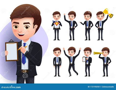 Business Man Characters Vector Set Business Office Male Character In