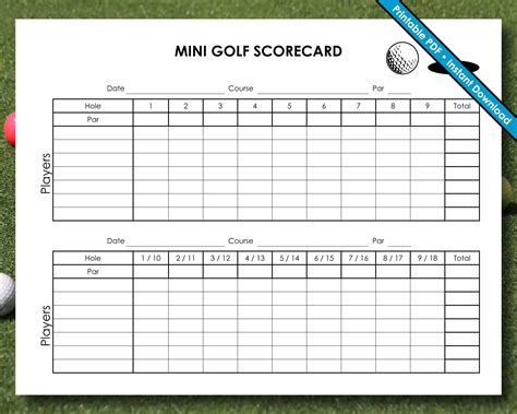Mini Golf Scorecard 2 Different Styles Printable Pdf Etsy Australia