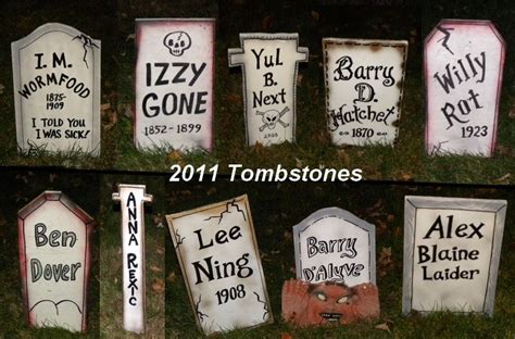 See more ideas about tombstone, tombstone epitaphs, halloween tombstones. Home-made Tombstones | Halloween tombstones, Halloween tombstone sayings, Halloween graveyard