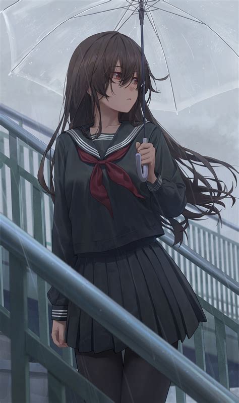 Hintergrundbilder Anime Mädchen Schülerin Schuluniform Regenschirm