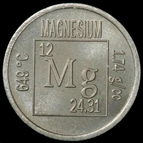 Element coin, a sample of the element Magnesium in the ...