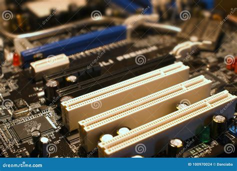 Close Up Of Pci Slot On Pc Motherboard Pc Stock Photo Image Of