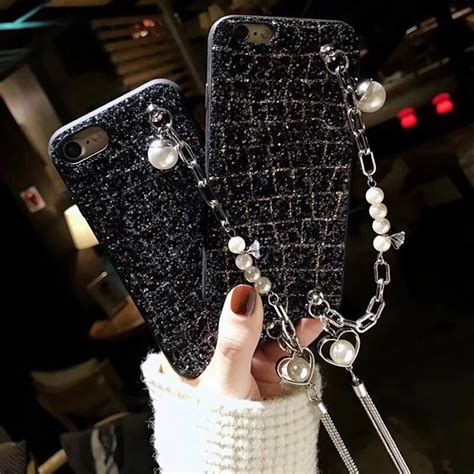 Fancy Pearl Heart Chain Bracelet Glitter Phone Case For Iphone 6 6s 7 8