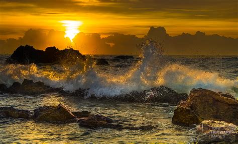 Sea Waves Splashes Stones Sunset Hd Wallpaper Peakpx