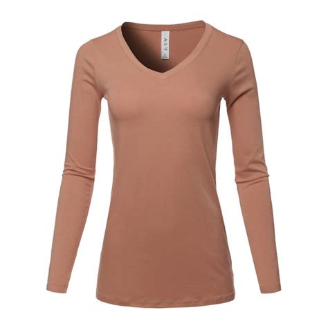 A2y Womens Basic Solid Soft Cotton Long Sleeve V Neck Top T Shirt Eggshell 3xl