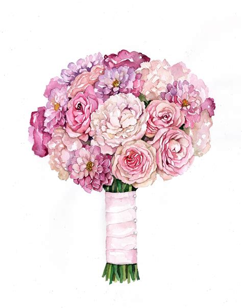 Original Custom Wedding Bouquet Painting In Watercolor Bridal Etsy