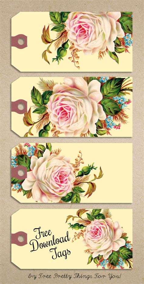 Each page prints 3 labels and a bonus 2 mini flat notecards. Free Printable Gift Tags: Vintage Rose Manila Tags - Free ...