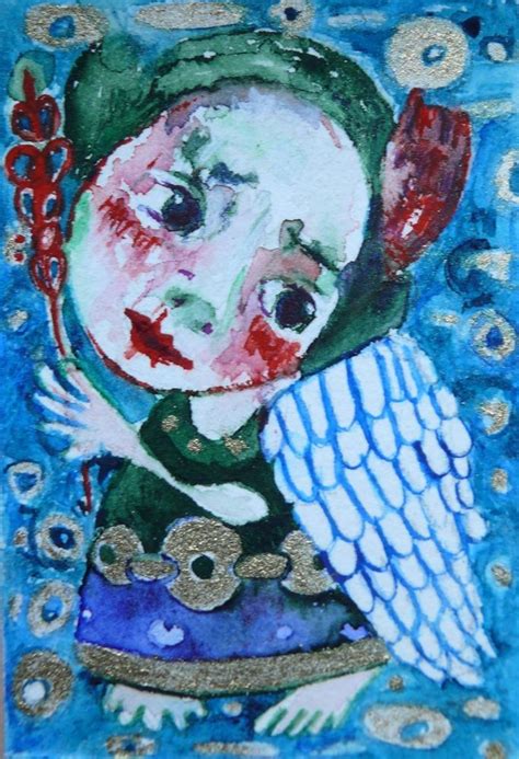 Folk Art Angels Painting Mini Art Original Naive Primitive Whimsical