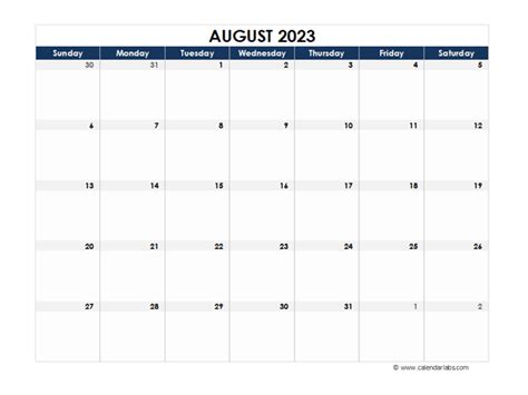 August 2023 Calendar Blank Free Printable Templates