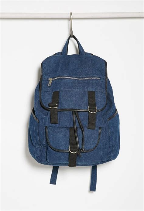 Forever 21 Drawstring Denim Backpack Knapsack Bag Drawstring Backpack