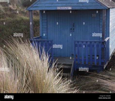 Beach Huts Behind The Dunes At Old Hunstanton Norfolk Stock Photo Alamy