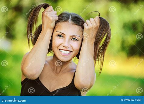 Beautiful Woman Holds Her Hands At Stock Image Image Of Female Casual 24922457