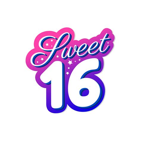 Sweet Sixteen Word Sticker Girl Birthday Sticker Icon Label Design
