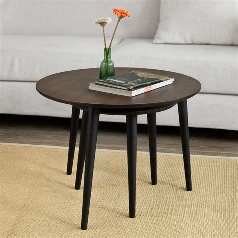 Sobuy Fbt40 Br Nesting Tables Set Of 2 Round Wooden Coffee Table