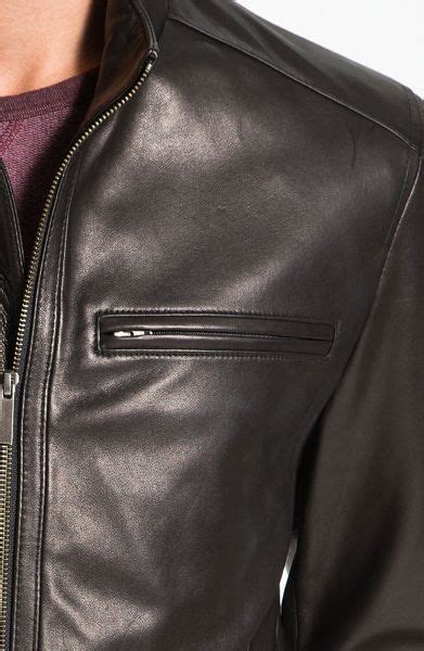 Cole Haan Lambskin Leather Motorcycle Jacket In Black For Men Lyst