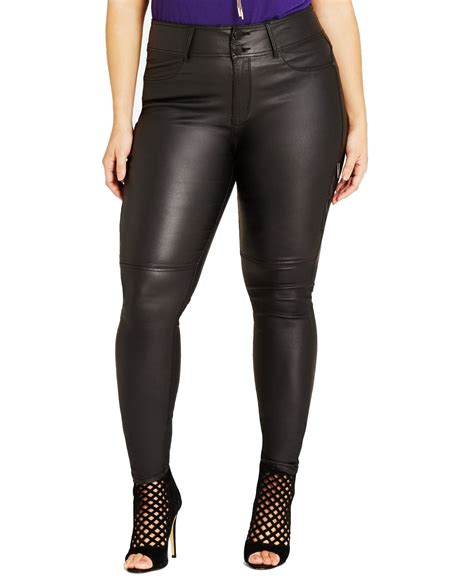 Chic Denim Womens Plus Faux Leather Pants Stretch Walmart