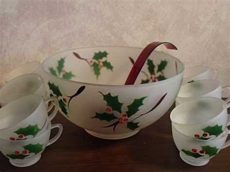 Christmas Punch Bowl Set Holly And Berries Bowl Ladle 12