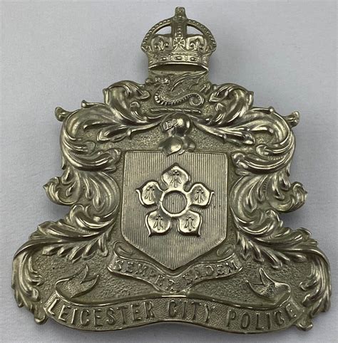 Leicester City Police Helmet Badge Time Militaria