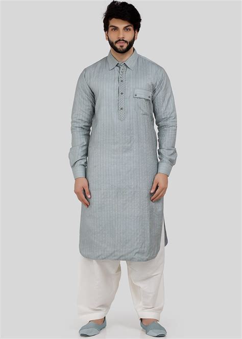 Readymade Grey Linen Pathani Suit For Men Men 292mw15