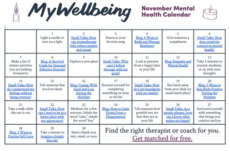 Mental Health Calendars Mywellbeing