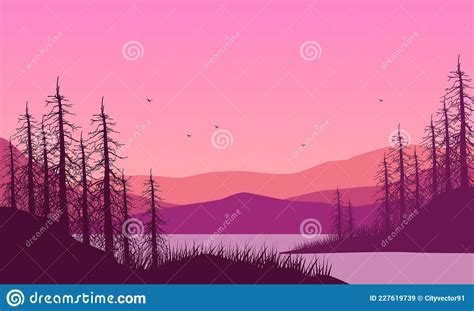 Fantastic Views Of The Mountains From The River Bank At Sunset With The
